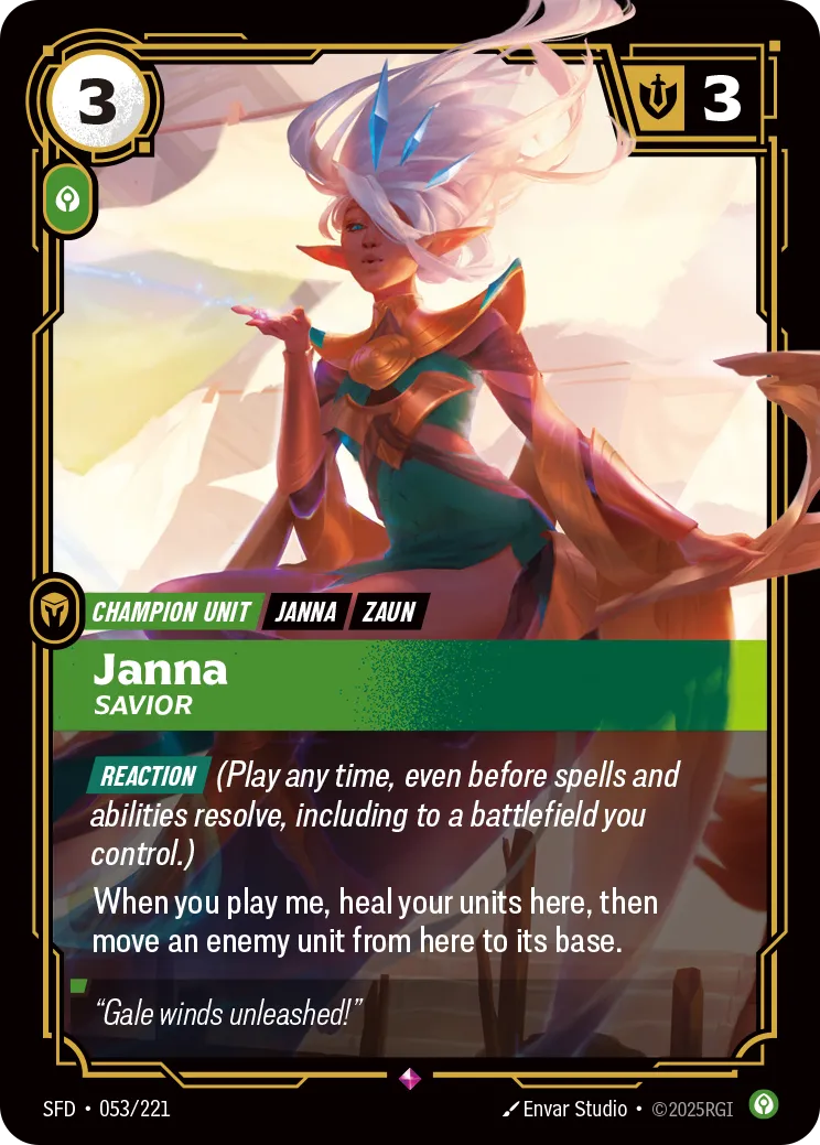 Janna, Savior, carta de Riftbound: League of Legends Trading Card Game